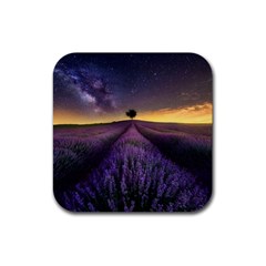 Bed Of Purple Petaled Flowers Photography Landscape Nature Rubber Coaster (square) by Sarkoni