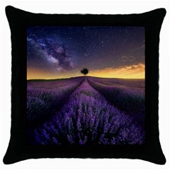 Bed Of Purple Petaled Flowers Photography Landscape Nature Throw Pillow Case (black) by Sarkoni