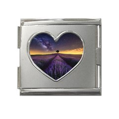 Bed Of Purple Petaled Flowers Photography Landscape Nature Mega Link Heart Italian Charm (18mm) by Sarkoni