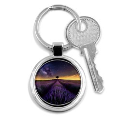 Bed Of Purple Petaled Flowers Photography Landscape Nature Key Chain (round) by Sarkoni