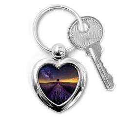 Bed Of Purple Petaled Flowers Photography Landscape Nature Key Chain (heart) by Sarkoni