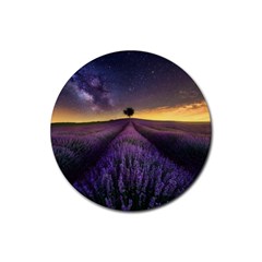 Bed Of Purple Petaled Flowers Photography Landscape Nature Rubber Coaster (round) by Sarkoni