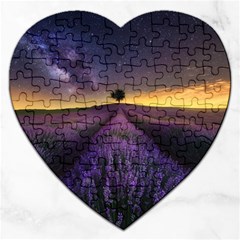 Bed Of Purple Petaled Flowers Photography Landscape Nature Jigsaw Puzzle (heart) by Sarkoni