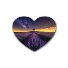 Bed Of Purple Petaled Flowers Photography Landscape Nature Rubber Coaster (heart) by Sarkoni