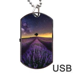 Bed Of Purple Petaled Flowers Photography Landscape Nature Dog Tag Usb Flash (one Side) by Sarkoni