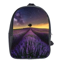 Bed Of Purple Petaled Flowers Photography Landscape Nature School Bag (xl) by Sarkoni