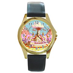 Adventure Time Multi Colored Celebration Nature Round Gold Metal Watch by Sarkoni