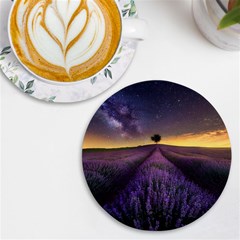 Bed Of Purple Petaled Flowers Photography Landscape Nature Uv Print Round Tile Coaster by Sarkoni