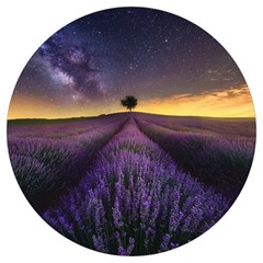 Bed Of Purple Petaled Flowers Photography Landscape Nature Round Trivet by Sarkoni