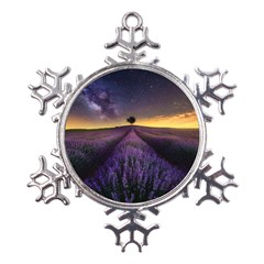 Bed Of Purple Petaled Flowers Photography Landscape Nature Metal Large Snowflake Ornament by Sarkoni