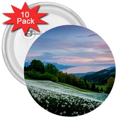 Field Of White Petaled Flowers Nature Landscape 3  Buttons (10 Pack)  by Sarkoni