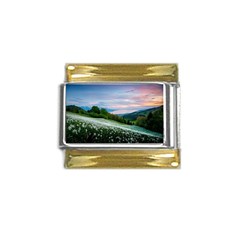 Field Of White Petaled Flowers Nature Landscape Gold Trim Italian Charm (9mm) by Sarkoni