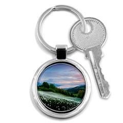 Field Of White Petaled Flowers Nature Landscape Key Chain (round) by Sarkoni