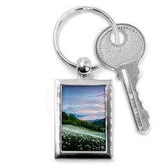 Field Of White Petaled Flowers Nature Landscape Key Chain (rectangle) by Sarkoni