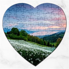 Field Of White Petaled Flowers Nature Landscape Jigsaw Puzzle (heart) by Sarkoni