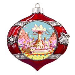 Adventure Time Multi Colored Celebration Nature Metal Snowflake And Bell Red Ornament by Sarkoni