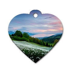 Field Of White Petaled Flowers Nature Landscape Dog Tag Heart (one Side) by Sarkoni