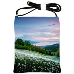 Field Of White Petaled Flowers Nature Landscape Shoulder Sling Bag by Sarkoni