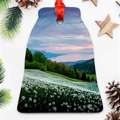 Field Of White Petaled Flowers Nature Landscape Bell Ornament (two Sides) by Sarkoni