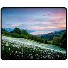 Field Of White Petaled Flowers Nature Landscape Two Sides Fleece Blanket (medium) by Sarkoni