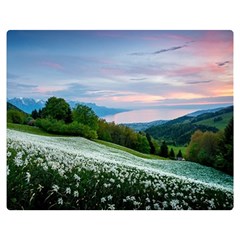 Field Of White Petaled Flowers Nature Landscape Two Sides Premium Plush Fleece Blanket (medium) by Sarkoni