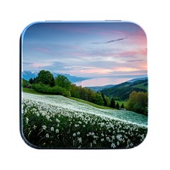 Field Of White Petaled Flowers Nature Landscape Square Metal Box (black) by Sarkoni