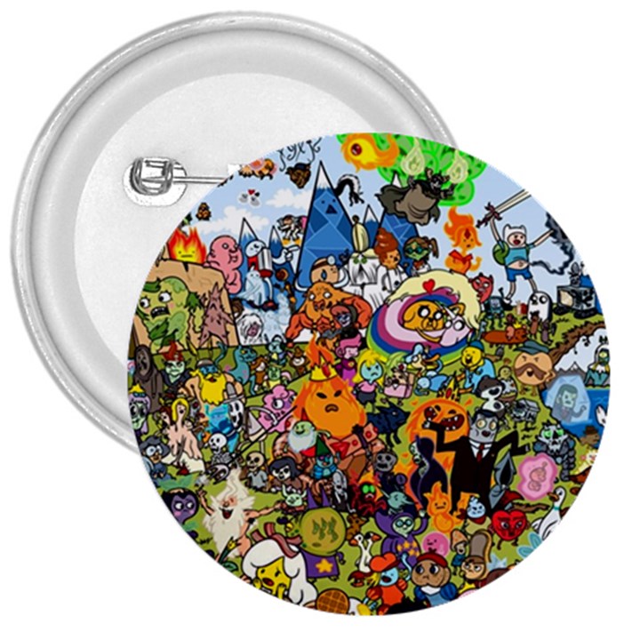 Cartoon Characters Tv Show  Adventure Time Multi Colored 3  Buttons