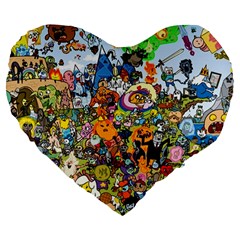 Cartoon Characters Tv Show  Adventure Time Multi Colored Large 19  Premium Flano Heart Shape Cushions by Sarkoni