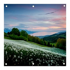 Field Of White Petaled Flowers Nature Landscape Banner And Sign 3  X 3  by Sarkoni