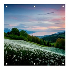 Field Of White Petaled Flowers Nature Landscape Banner And Sign 4  X 4  by Sarkoni