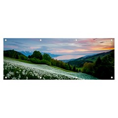 Field Of White Petaled Flowers Nature Landscape Banner And Sign 8  X 3  by Sarkoni