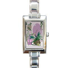 Botanical Plants Green Sheet Art Rectangle Italian Charm Watch by Sarkoni