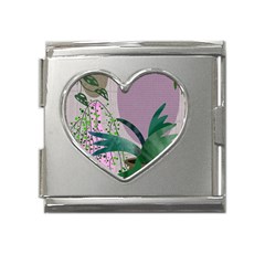 Botanical Plants Green Sheet Art Mega Link Heart Italian Charm (18mm) by Sarkoni