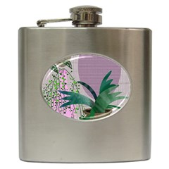 Botanical Plants Green Sheet Art Hip Flask (6 Oz) by Sarkoni