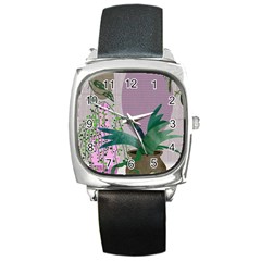 Botanical Plants Green Sheet Art Square Metal Watch by Sarkoni