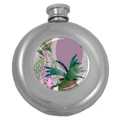 Botanical Plants Green Sheet Art Round Hip Flask (5 Oz) by Sarkoni