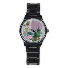 Botanical Plants Green Sheet Art Stainless Steel Round Watch by Sarkoni