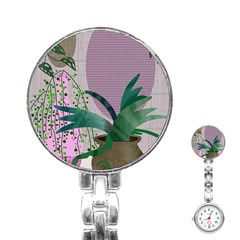 Botanical Plants Green Sheet Art Stainless Steel Nurses Watch by Sarkoni