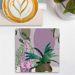 Botanical Plants Green Sheet Art Uv Print Square Tile Coaster  by Sarkoni