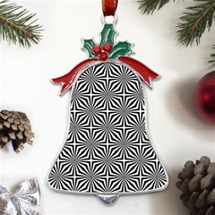 Background Pattern Halftone Black White Metal Holly Leaf Bell Ornament by Pakjumat