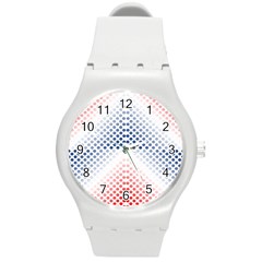 Dots Pointillism Abstract Chevron Round Plastic Sport Watch (m) by Pakjumat