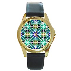 Mosaic Triangle Symmetry Round Gold Metal Watch by Apen