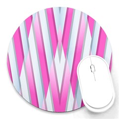 Geometric 3d Design Pattern Pink Round Mousepad by Apen