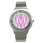 Geometric 3d Design Pattern Pink Stainless Steel Watch Front