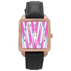 Geometric 3d Design Pattern Pink Rose Gold Leather Watch  by Apen