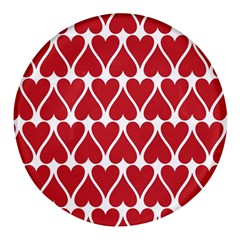 Hearts Pattern Seamless Red Love Round Glass Fridge Magnet (4 Pack) by Apen