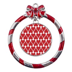 Hearts Pattern Seamless Red Love Metal Red Ribbon Round Ornament