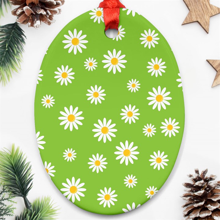 Daisy Flowers Floral Wallpaper Oval Ornament (Two Sides)