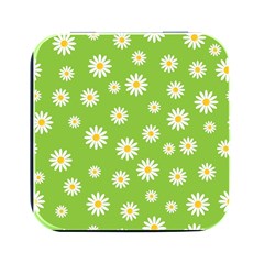 Daisy Flowers Floral Wallpaper Square Metal Box (black)