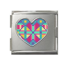 Checkerboard Squares Abstract Texture Patterns Mega Link Heart Italian Charm (18mm) by Apen